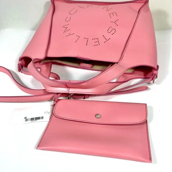 Stella McCartney Perforated Logo Faux Leather Medium Satchel Bag Pink NEW - Picture 9 of 17